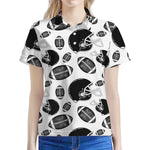 Black And White American Football Print Women's Polo Shirt