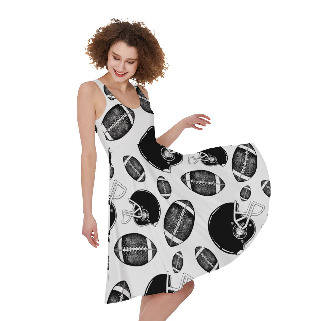 Black And White American Football Print Women's Sleeveless Dress