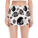 Black And White American Football Print Women's Split Running Shorts