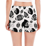 Black And White American Football Print Women's Split Running Shorts