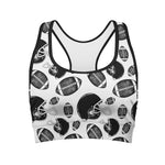 Black And White American Football Print Women's Sports Bra