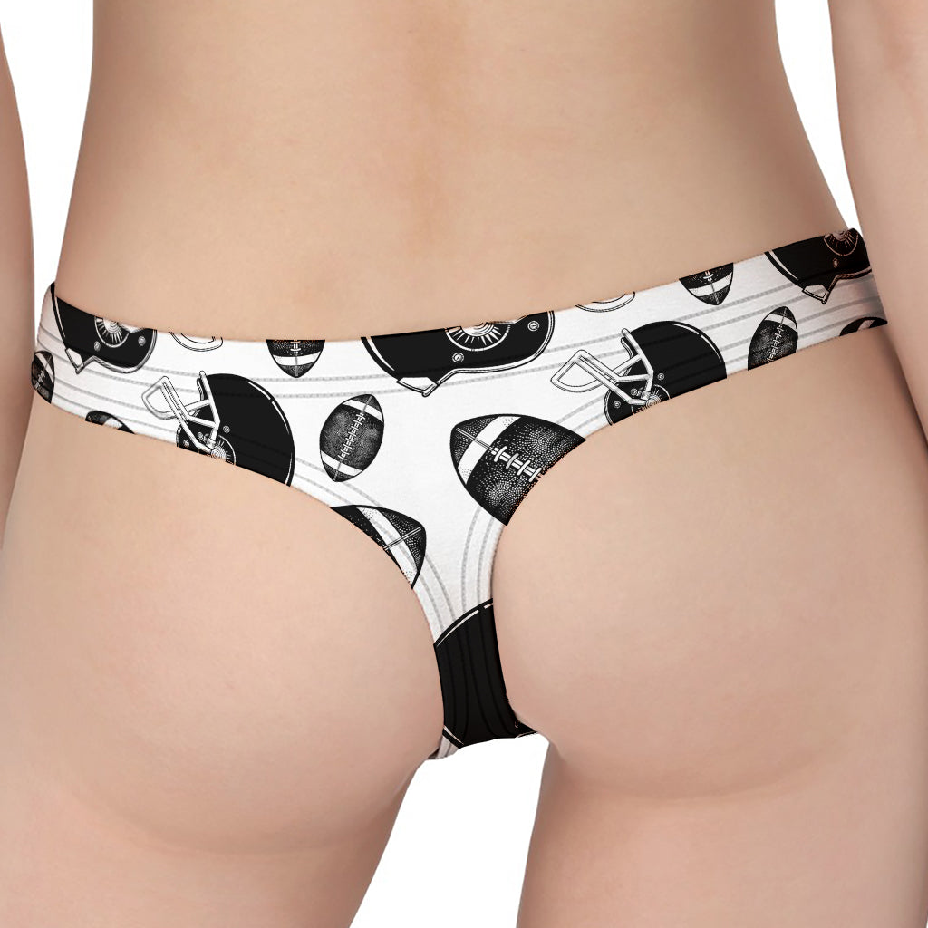 Black And White American Football Print Women's Thong