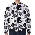 Black And White American Football Print Zip Sleeve Bomber Jacket