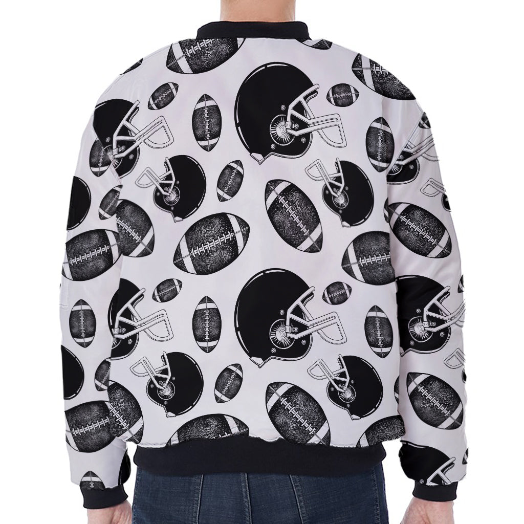 Black And White American Football Print Zip Sleeve Bomber Jacket