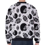 Black And White American Football Print Zip Sleeve Bomber Jacket
