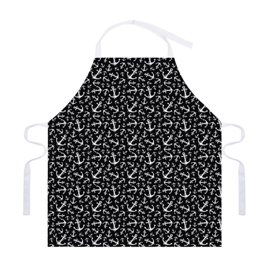 Black And White Anchor Pattern Print Adjustable Apron