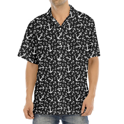 Black And White Anchor Pattern Print Aloha Shirt