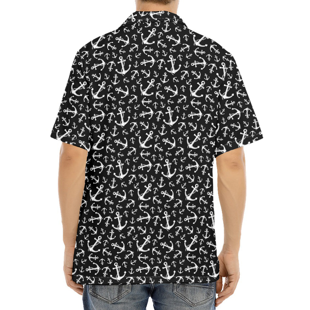 Black And White Anchor Pattern Print Aloha Shirt