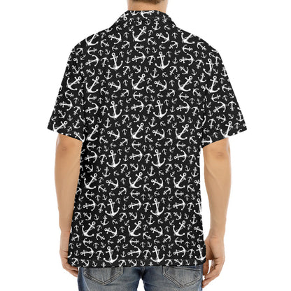 Black And White Anchor Pattern Print Aloha Shirt