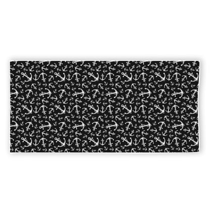 Black And White Anchor Pattern Print Beach Towel