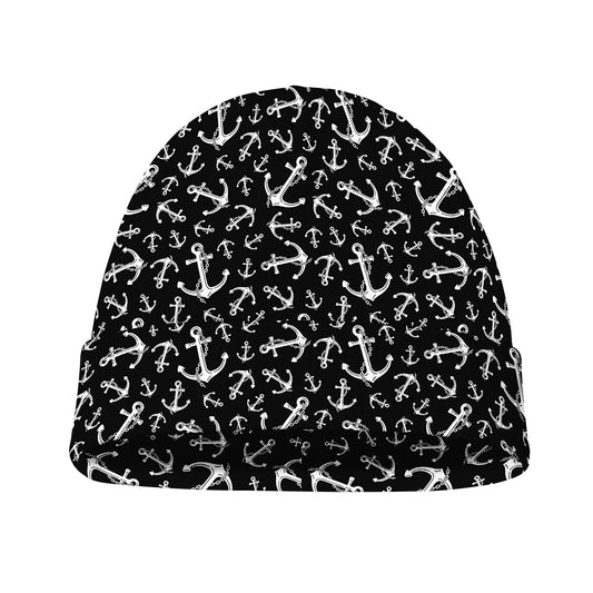 Black And White Anchor Pattern Print Beanie
