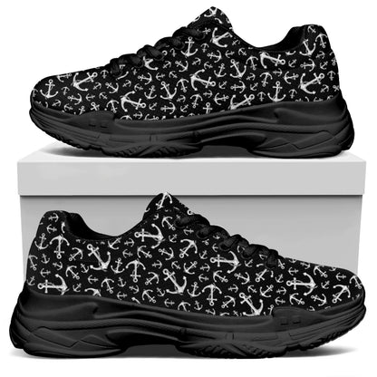 Black And White Anchor Pattern Print Black Chunky Shoes