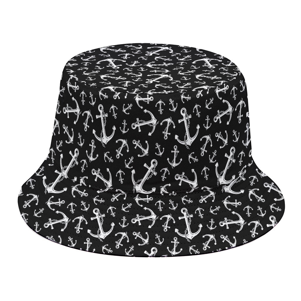 Black And White Anchor Pattern Print Bucket Hat