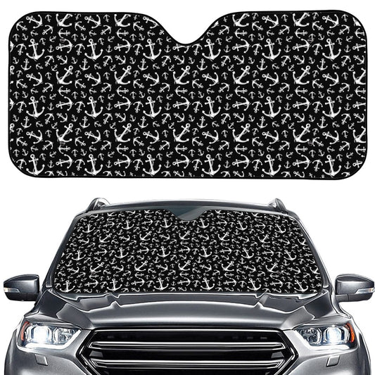 Black And White Anchor Pattern Print Car Windshield Sun Shade