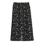 Black And White Anchor Pattern Print Cotton Front Slit Maxi Skirt