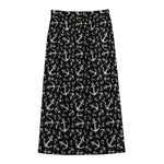 Black And White Anchor Pattern Print Cotton Front Slit Maxi Skirt