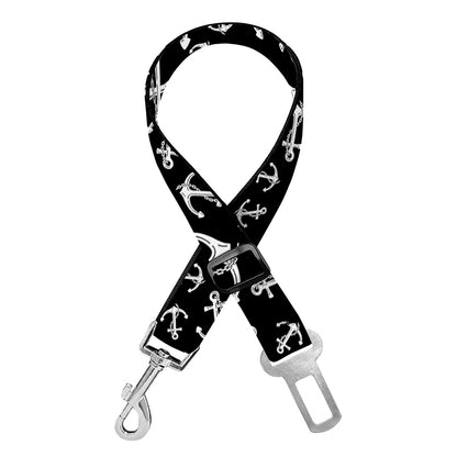 Black And White Anchor Pattern Print Dog Seat Belt