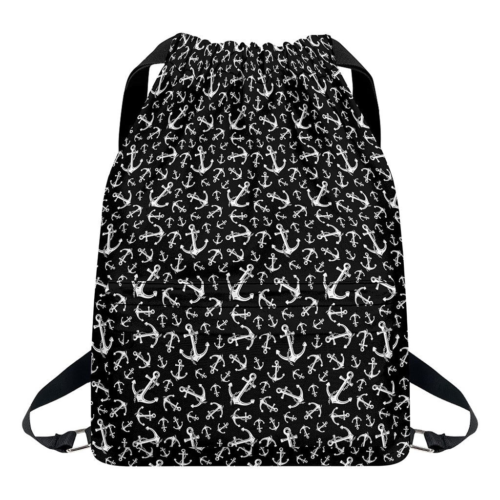 Black And White Anchor Pattern Print Drawstring Backpack