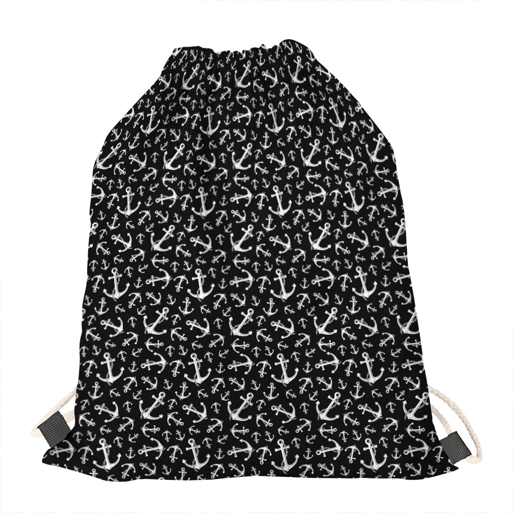 Black And White Anchor Pattern Print Drawstring Bag