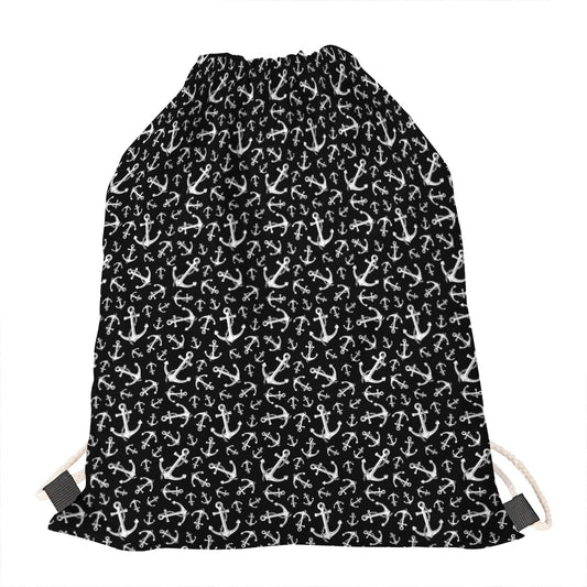 Black And White Anchor Pattern Print Drawstring Bag