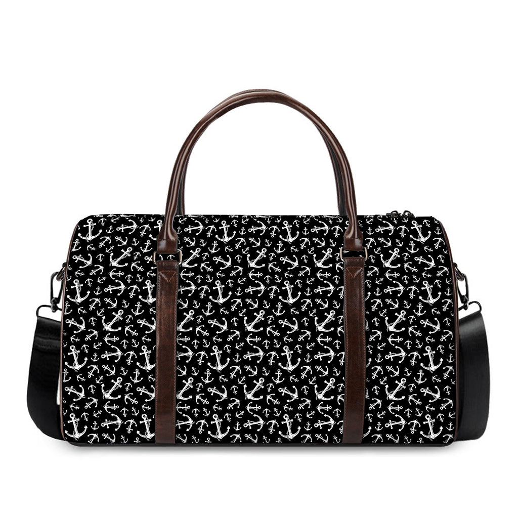 Black And White Anchor Pattern Print Duffle Bag