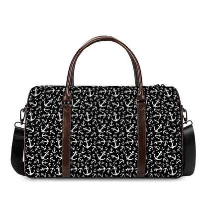 Black And White Anchor Pattern Print Duffle Bag
