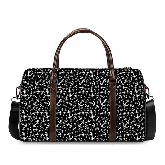 Black And White Anchor Pattern Print Duffle Bag