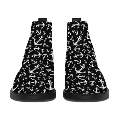 Black And White Anchor Pattern Print Flat Ankle Boots