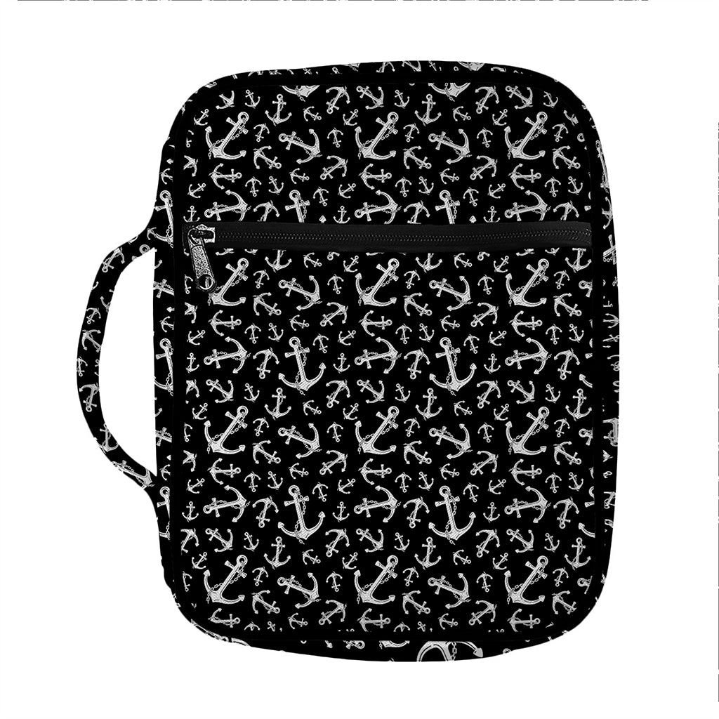 Black And White Anchor Pattern Print Front Pocket Bible Bag