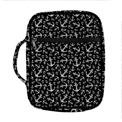 Black And White Anchor Pattern Print Front Pocket Bible Bag