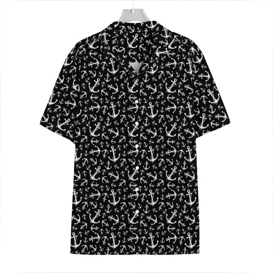 Black And White Anchor Pattern Print Hawaiian Shirt