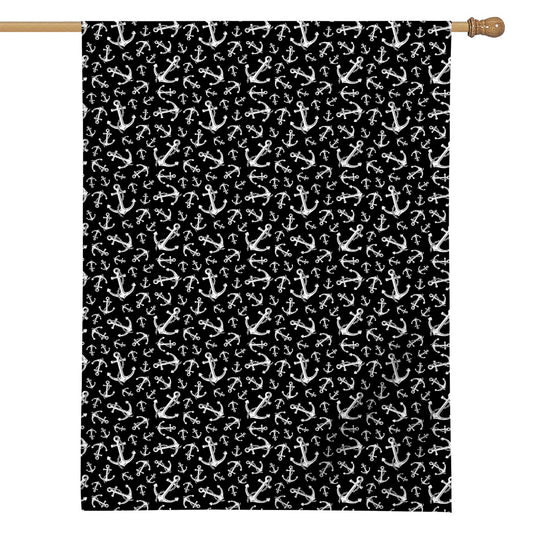 Black And White Anchor Pattern Print House Flag