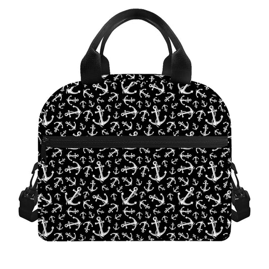 Black And White Anchor Pattern Print Insulated Lunch Bag