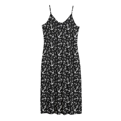 Black And White Anchor Pattern Print Jersey Midi Cami Dress