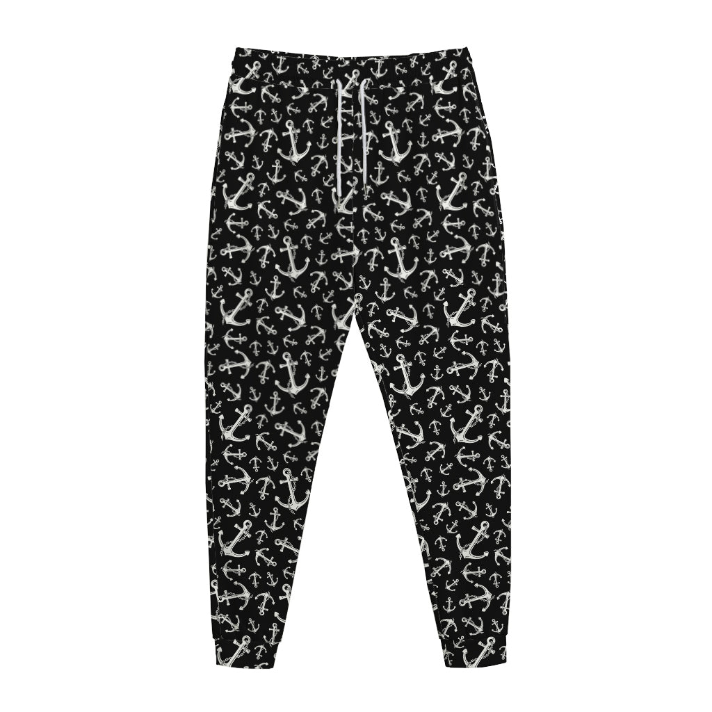 Black And White Anchor Pattern Print Jogger Pants