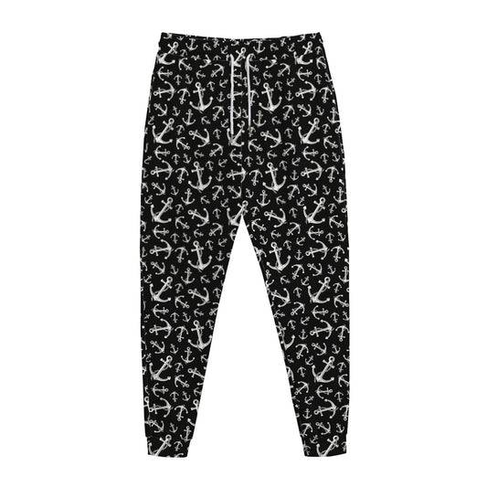 Black And White Anchor Pattern Print Jogger Pants