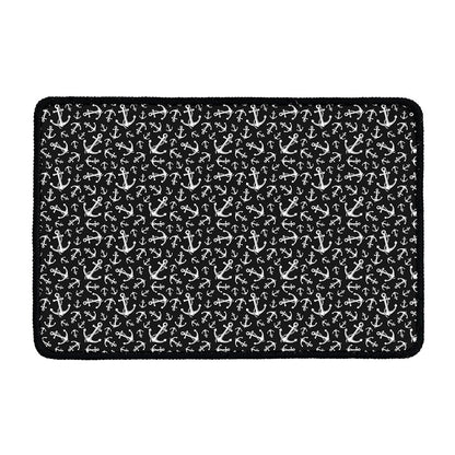 Black And White Anchor Pattern Print Kitchen Mat