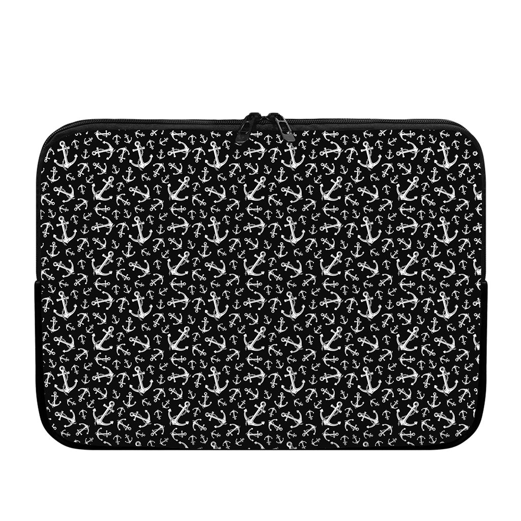 Black And White Anchor Pattern Print Laptop Sleeve