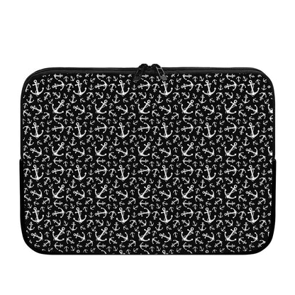 Black And White Anchor Pattern Print Laptop Sleeve