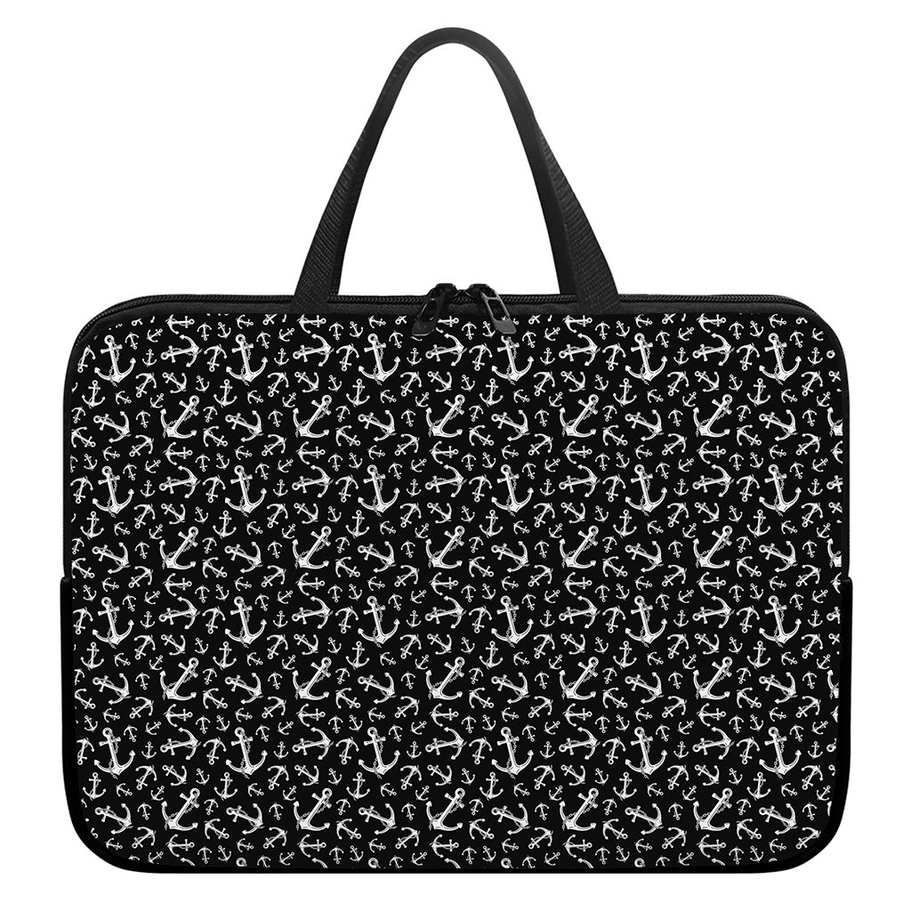 Black And White Anchor Pattern Print Laptop Sleeve With Handle