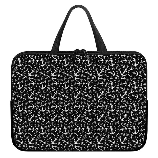 Black And White Anchor Pattern Print Laptop Sleeve With Handle