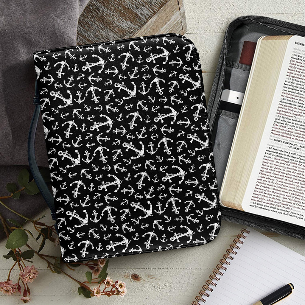 Black And White Anchor Pattern Print Leather Bible Cover