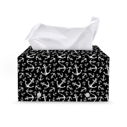 Black And White Anchor Pattern Print Leather Tissue Box Cover