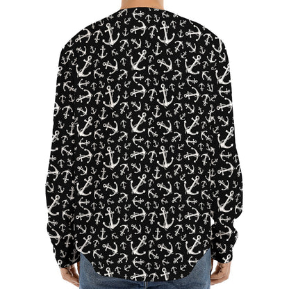 Black And White Anchor Pattern Print Long Sleeve Baseball Jersey