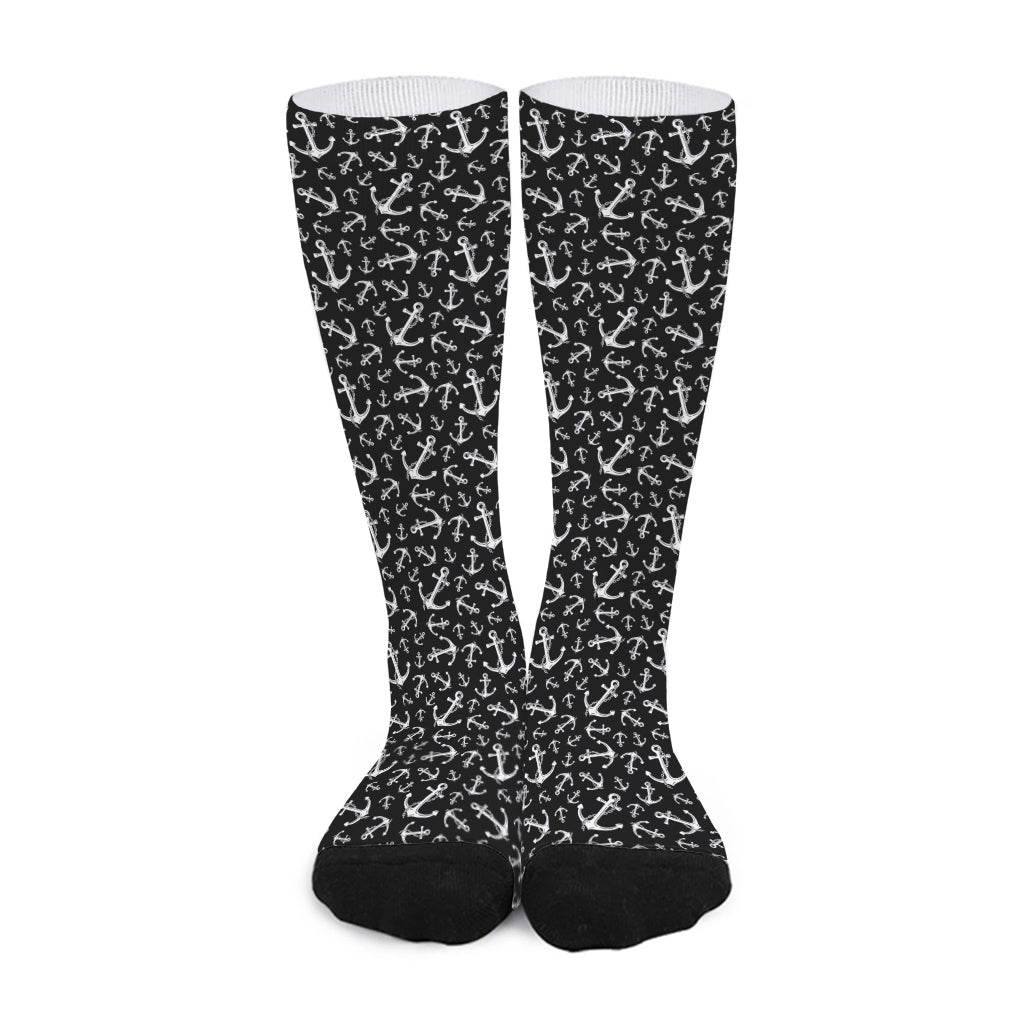 Black And White Anchor Pattern Print Long Socks