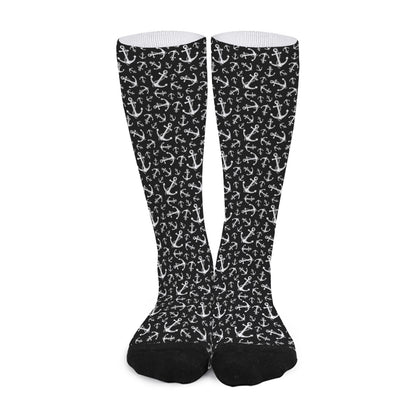 Black And White Anchor Pattern Print Long Socks