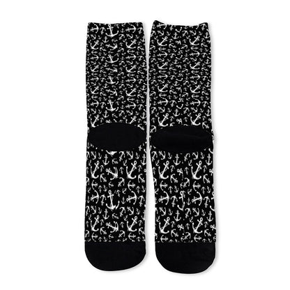Black And White Anchor Pattern Print Long Socks