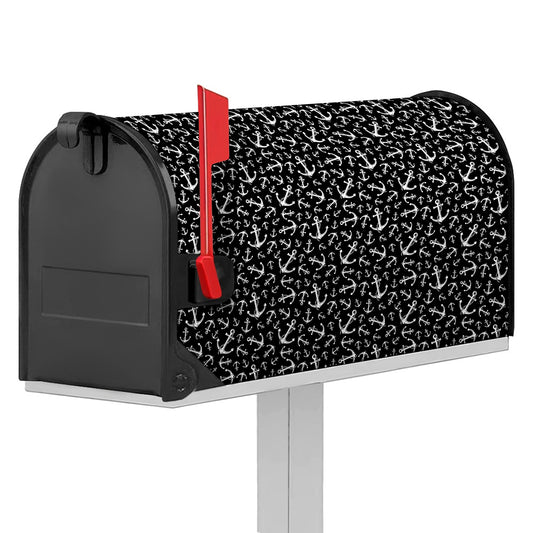 Black And White Anchor Pattern Print Mailbox Cover