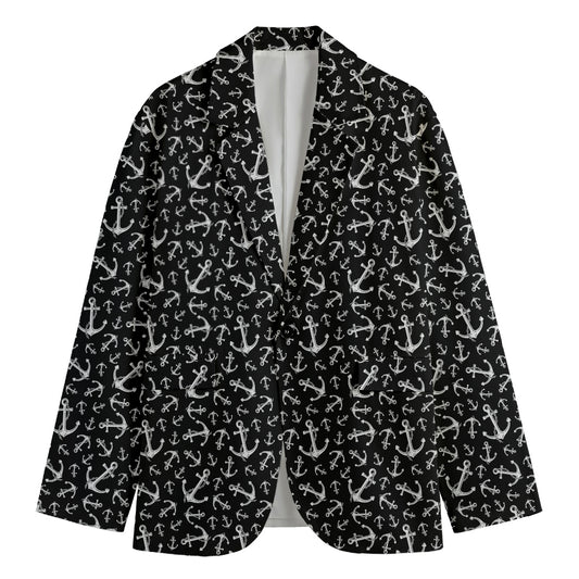 Black And White Anchor Pattern Print Men's Blazer