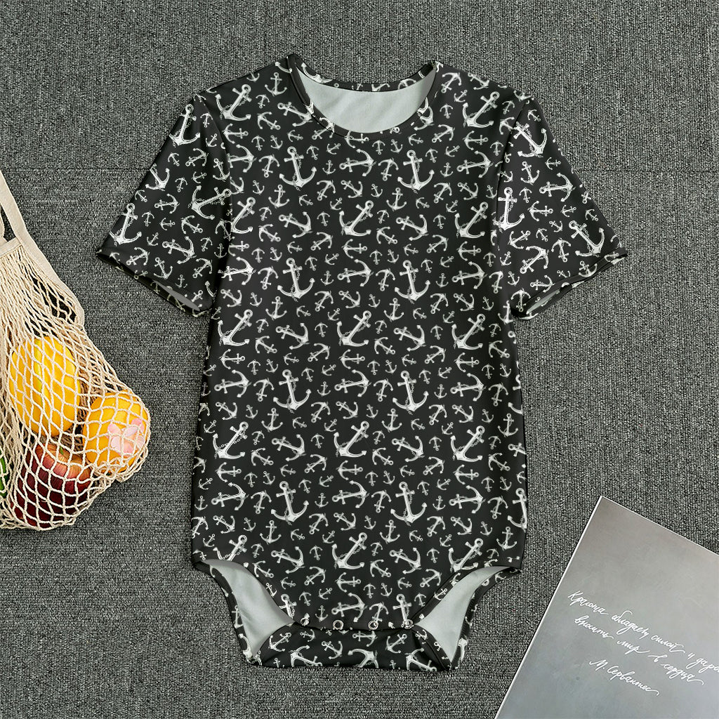 Black And White Anchor Pattern Print Men's Bodysuit